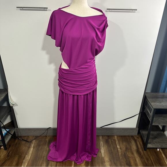 Tanya Taylor Size 12 Purple Elegant Ruched Cut Out Side Slit Nami Gown Dress - Picture 5 of 16